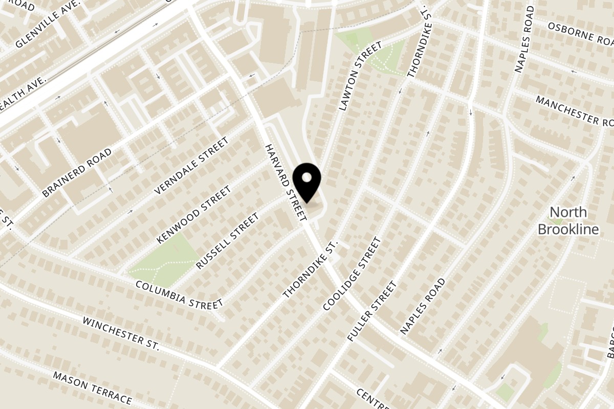 Map showing the location of Mirchi Nation-Indian Kitchen Brookline on 477 Harvard St in Brookline
